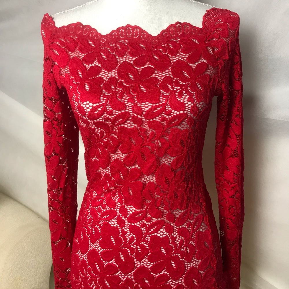 Romantic Lace Stretch Top Red - Sz S